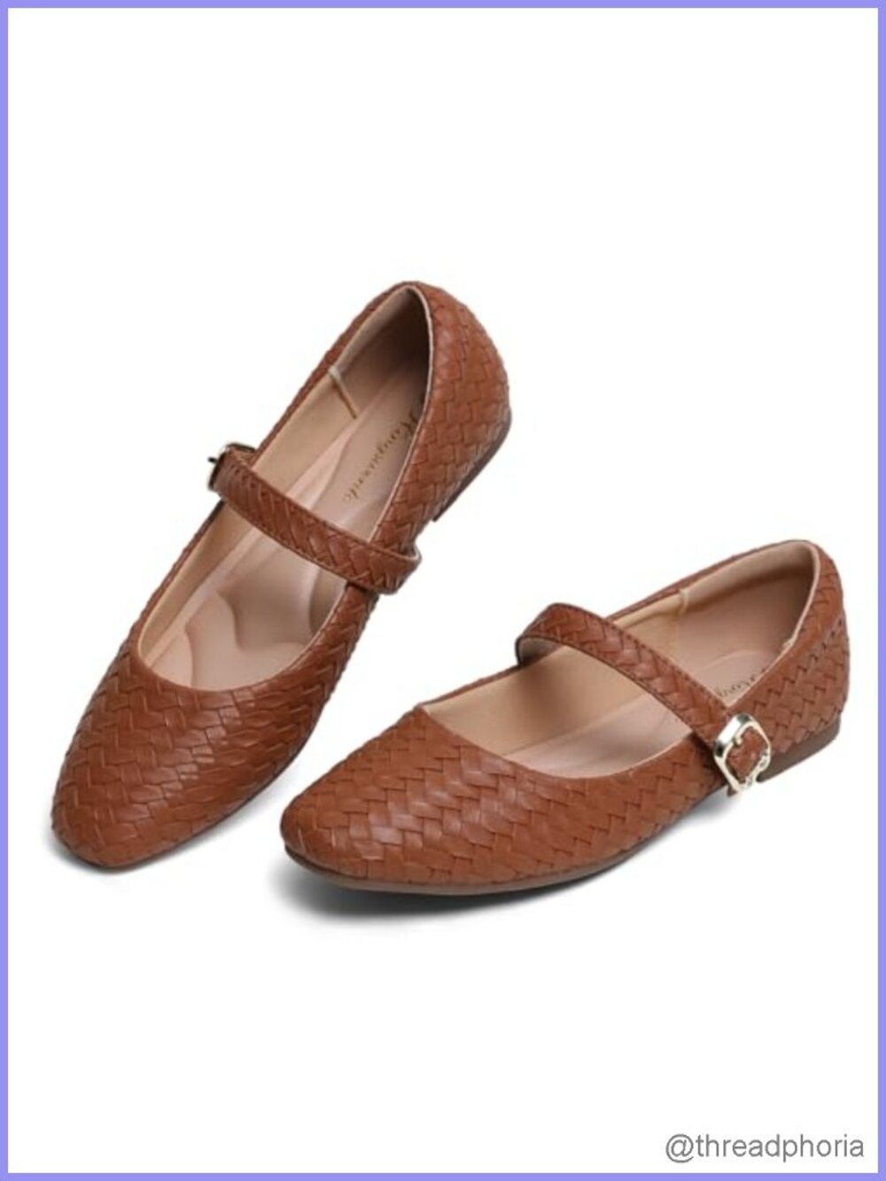 Woven Ballet Flats Mary Jane Shoes with Gold Buckle & Arch Support